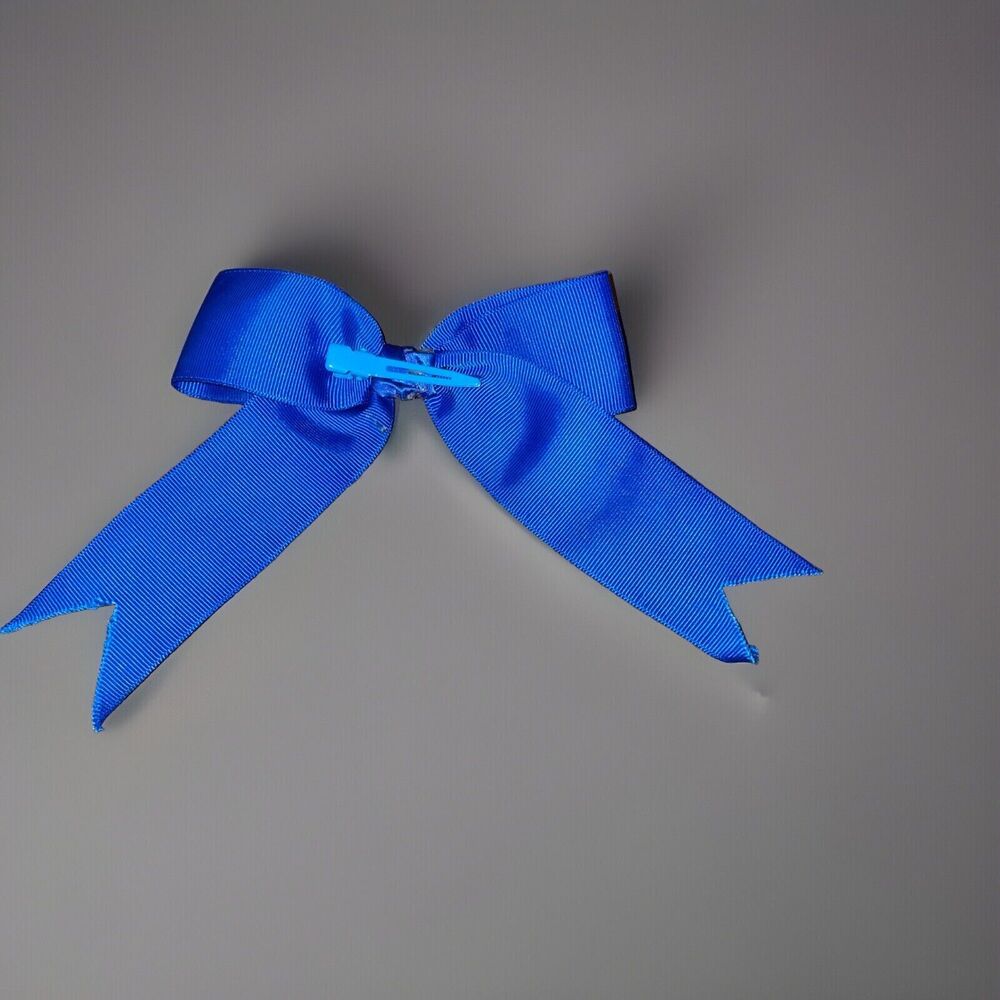Lot Of 2 Girl’s Grosgrain Hair Bows Clip Blue Solid Polka Dot - Picture 5 of 11
